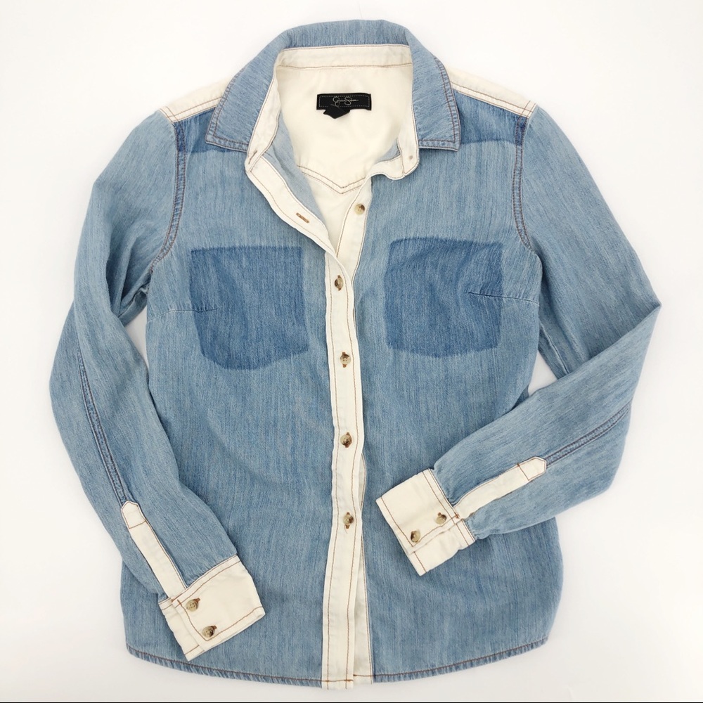 Jessica Simpson Morning Glory Soft Denim Top S-S - Picture 4 of 8